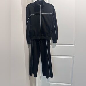Elegant Black Track Suit with White Trim